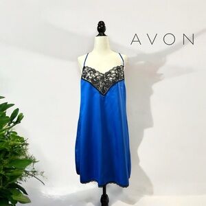 NWOT, AVON Fashions, Lace-Trimmed Silky Negligee, Large, Blue